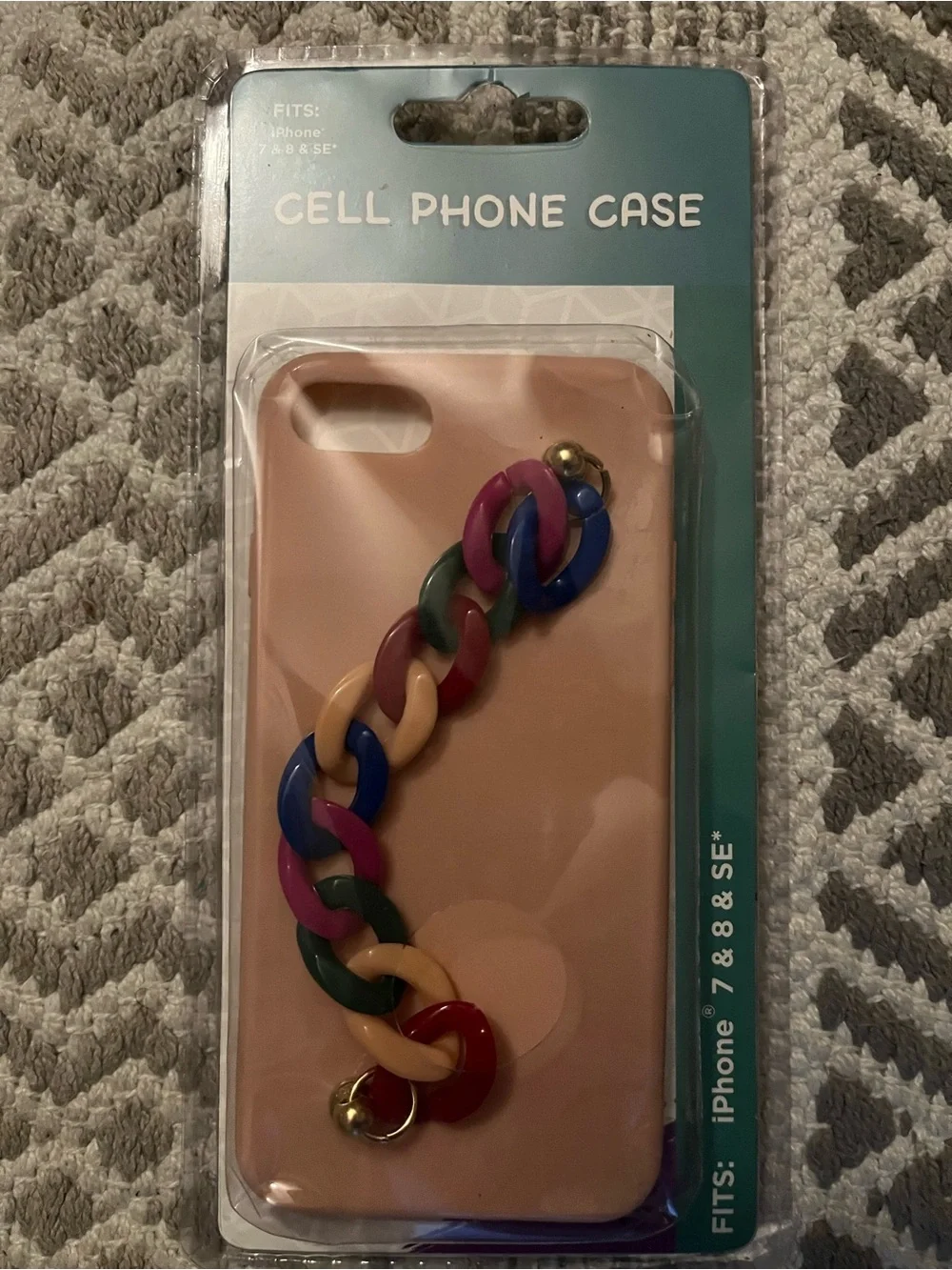 Unbranded Pink Silicone iPhone Case with Multicolor Chain